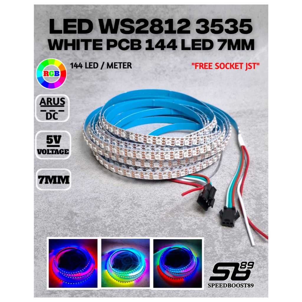 SBY LED Strip WS2812B RGB 3535 144 Led/METER 7MM Top View PCB สีขาว DC 5 โวลต์