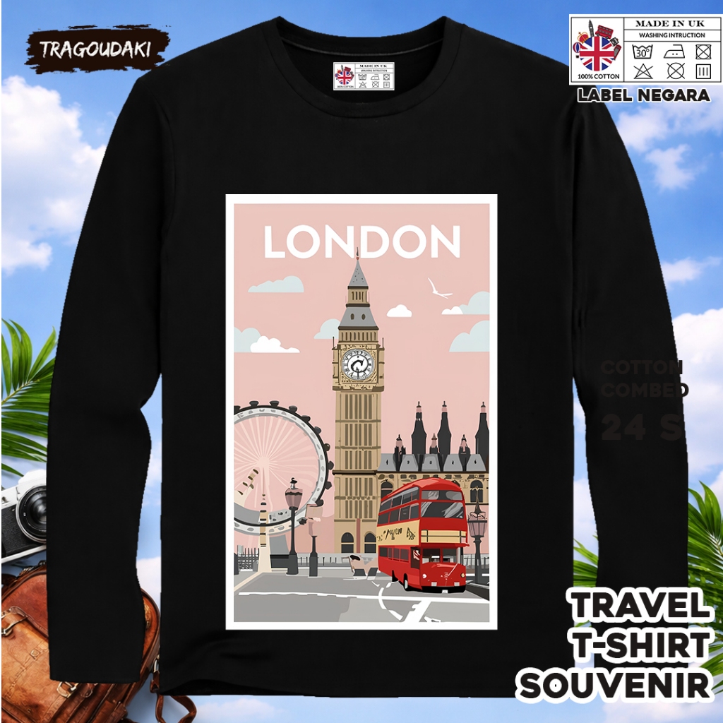 ENGLAND LONG-SLEEVED SOUVENIR เสื้อยืด 32 พร้อม ENGLAND COUNTRY TAG COTTON 24S SOUVENIR ของขวัญพรีเม