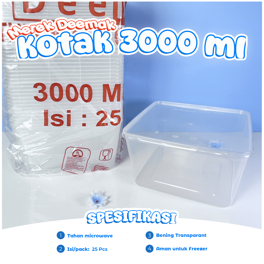 Thinwall DM Box เนื้อหา 3000 มล. 25 ชิ้น / กันแตก / Thinwall DeMak / สี่เหลี่ยม / SQ