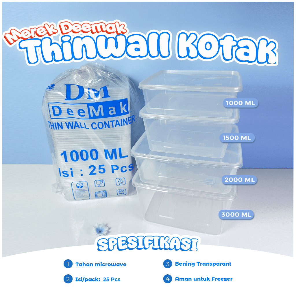 [25 ชิ้น] Thinwall Box DM 1000 ml 1500 ml 2000 ml 3000 ml / Square Lunch Box / Square / SQ
