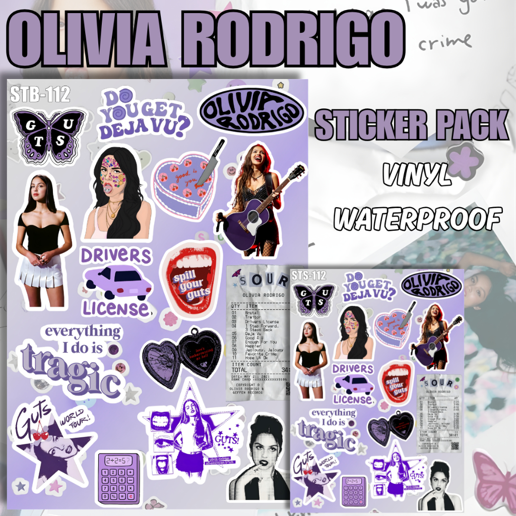 Olivia Rodrigo สติกเกอร์แพ็คไวนิล Matte Aesthetic Pop Music Sour อัลบั้ม Vibes แล็ปท็อป Tumbler หมวกกันน็อคกรณี HP