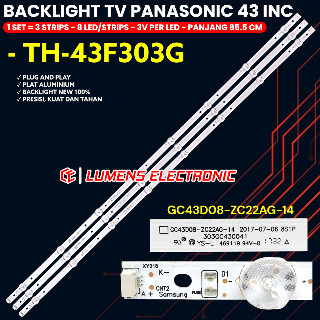 PANASONIC 43 นิ้ว LED TV BACKLIGHT TH-43F303G 43F303G 43F303 43F GC43D08-ZC22AG-17