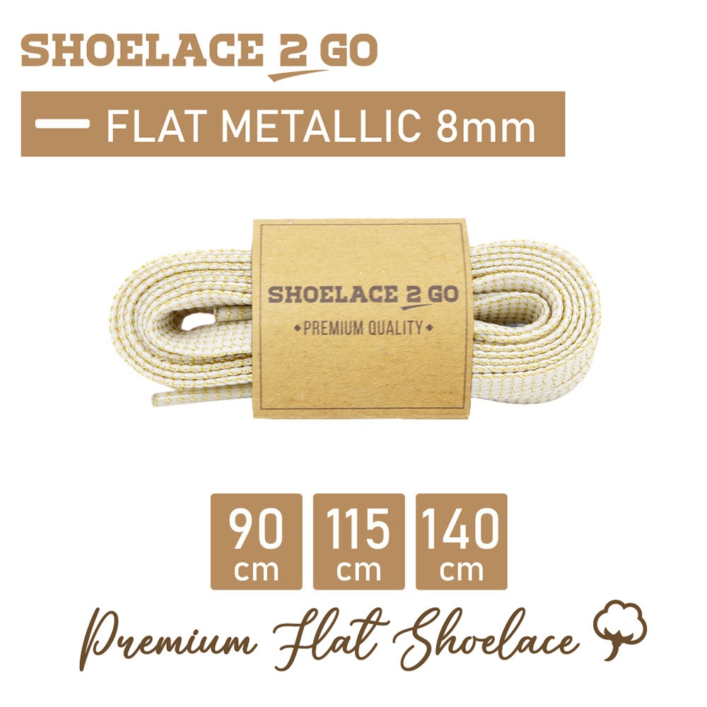 SHOELACE 2 GO PREMIUM METALLIC FLAT SHOELACES 8MM - SF8 - FM1D - WHITE GOLD - 90CM 115CM 140CM