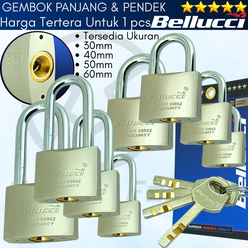 กุญแจ BELLUCCI สีขาว/กุญแจนิรภัย/กุญแจพรีเมี่ยมดั้งเดิม/ขนาด 30S/30L/40S/40L/50S/50L/60S/60S/60L