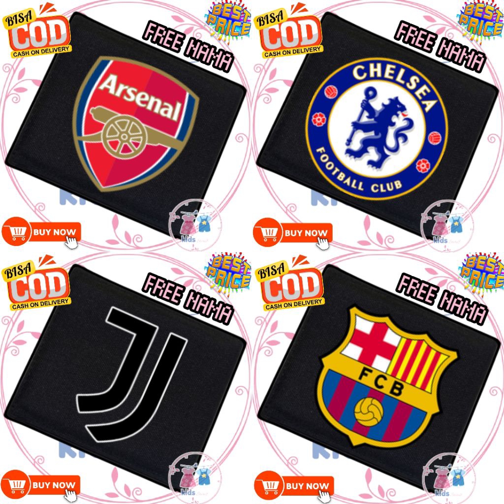 (FREE NAME) กระเป๋าสตางค์สําหรับเด็กและผู้ใหญ่พร้อม Arsenal Chelsea Juventus Champions League Football Club Motif...