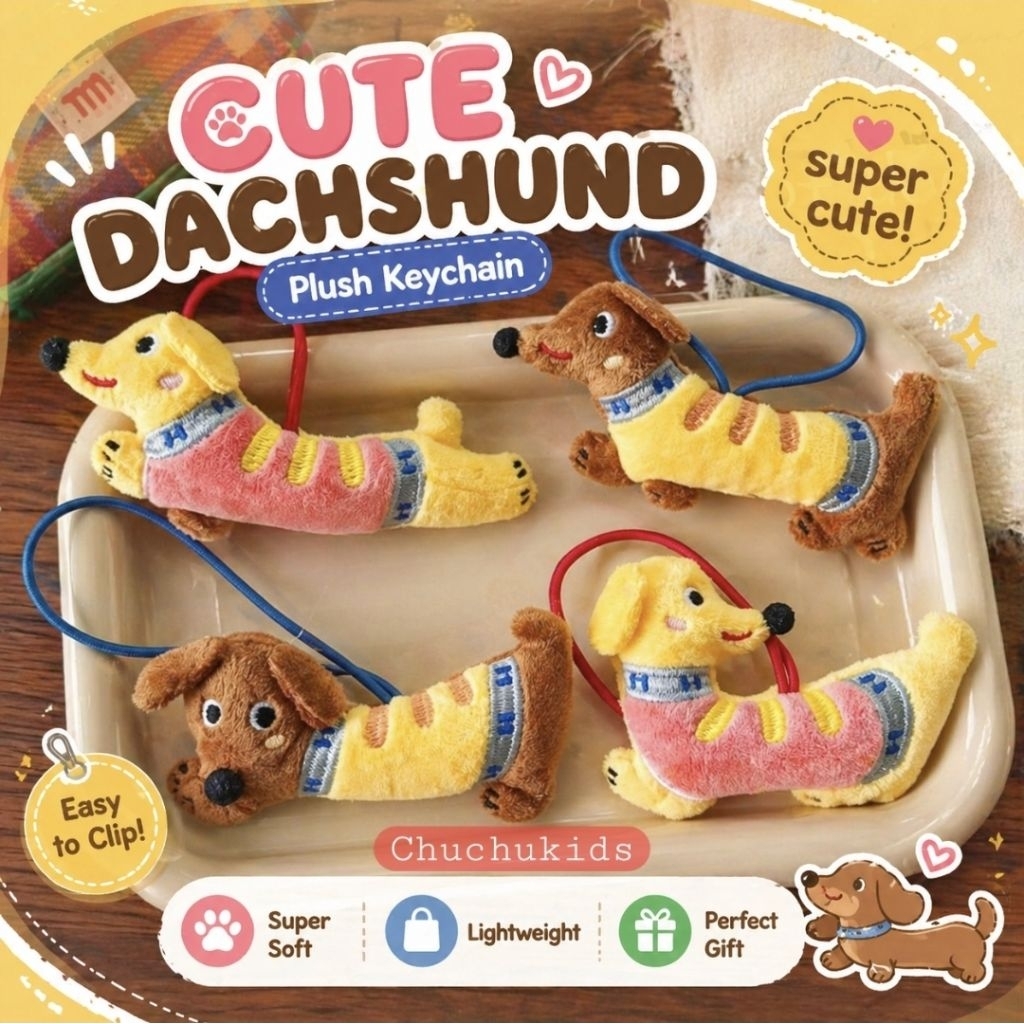 GANTUNGAN Puppy Doll Bag Hanger Dachshund Cute Sausage Dog Keychain พวงกุญแจตุ๊กตา
