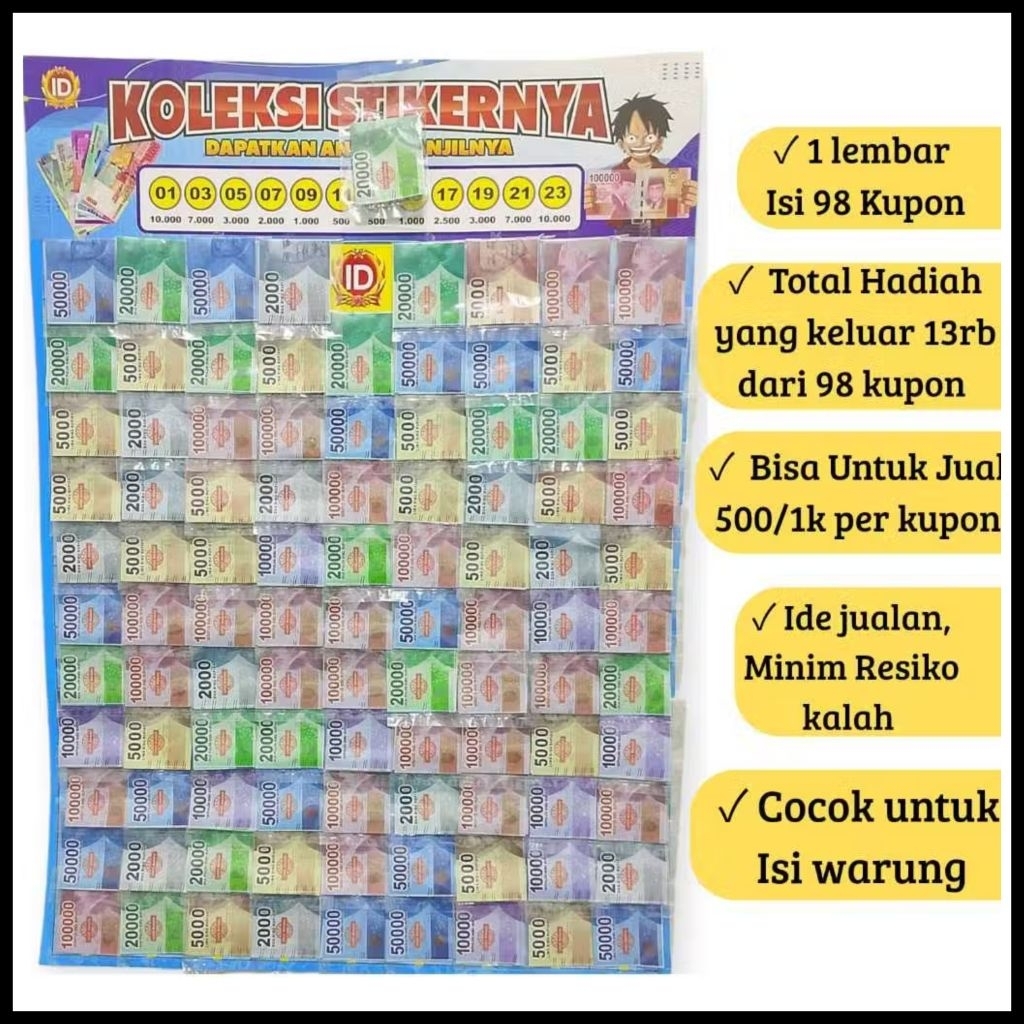 CHILDRENS TOY SHOP BUSINESS PACKAGE WITH PRIZES OF TOY MONEY 1 SHEET บรรจุ 100 COUPONS