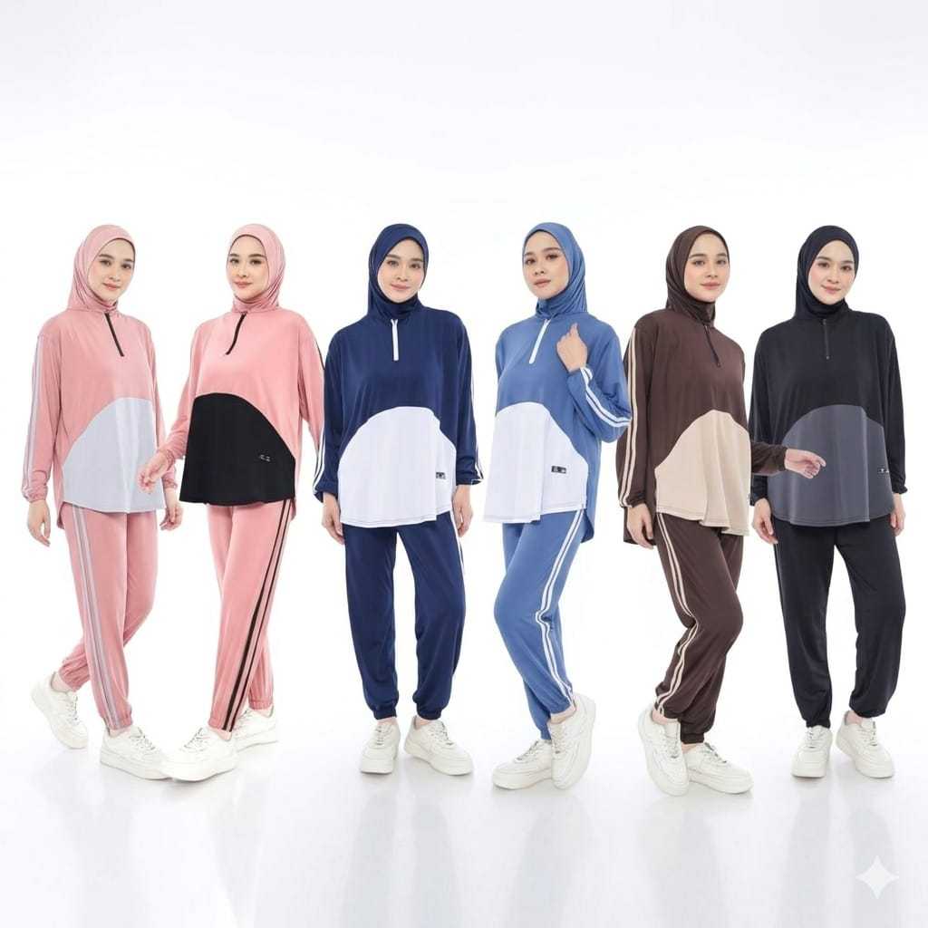ชุดกีฬาสตรีมุสลิม Hijab - OUTFIT กีฬายิมนาสติก Jogging Zumba ขี่จักรยานโยคะ Padel