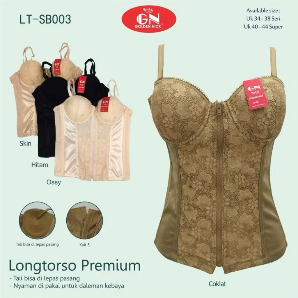 Longtorso Premium GN LT-SB003 Corset Kebaya Bra Bustier ซิปด้านหน้า Slim Fit
