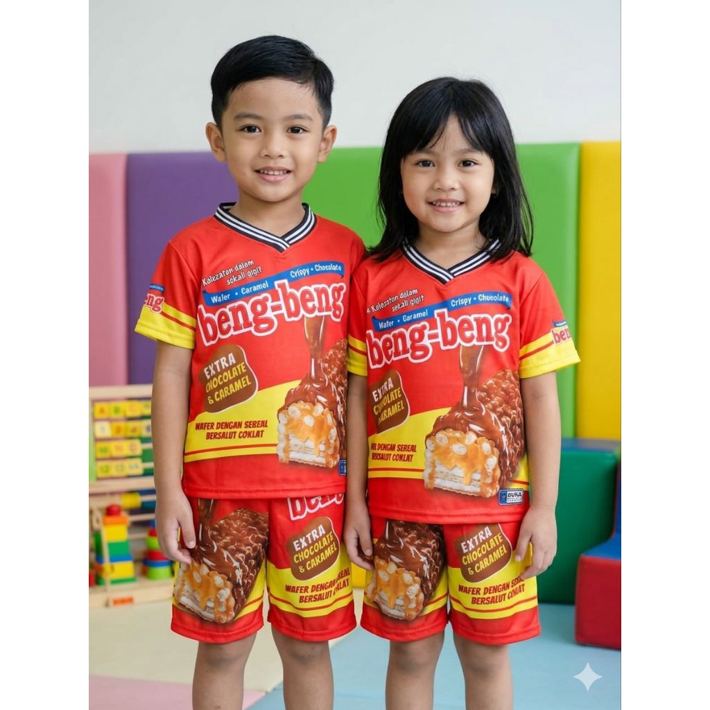 Kids Junior Jersey Set Cartoon Character Snacks Beng-beng Numbers อายุ 2-7 ปีการพิมพ์ Sublime