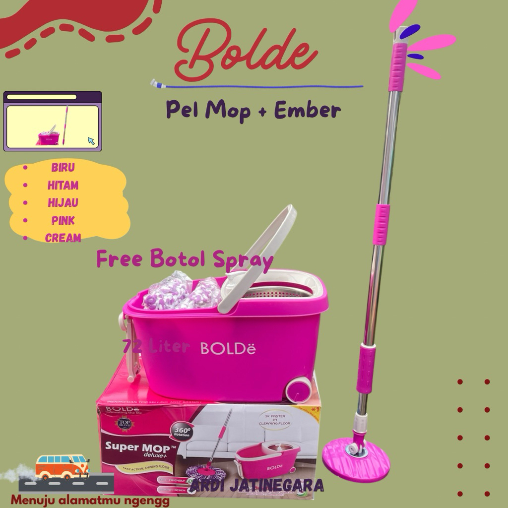 BOLDE - Mop Bolde Spin Spin / ไม้ถูพื้นแบบถัง / ไม้ถูพื้น / ไม้ถูพื้นแบบกลม ไม้ถูพื้นแบบหมุนได้