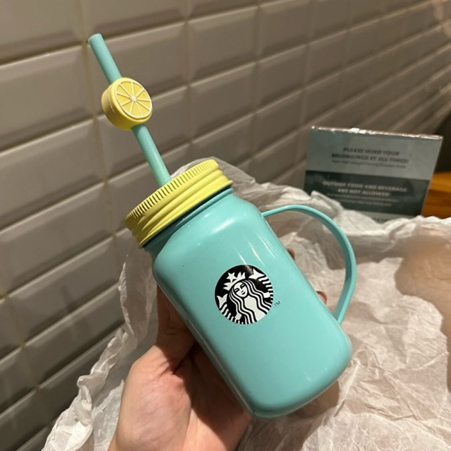 ใหม่ Tumbler Starbucks แก้วรูป Lemon Charm Turquoise Blue Stainless Steel Original