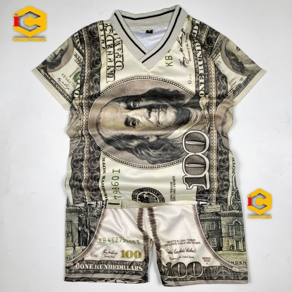 Dollar Fashion Kids Outfit – เสื้อยืดลายเงิน + กางเกงขาสั้น เสื้อผ้าเด็กผู้ชายสุดเท่