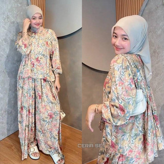 (SIAP KIRIM) Dara One Set Blous Tangan Karet dan Kulot Jumbo Rayon Wanita Terbaru Kekinian