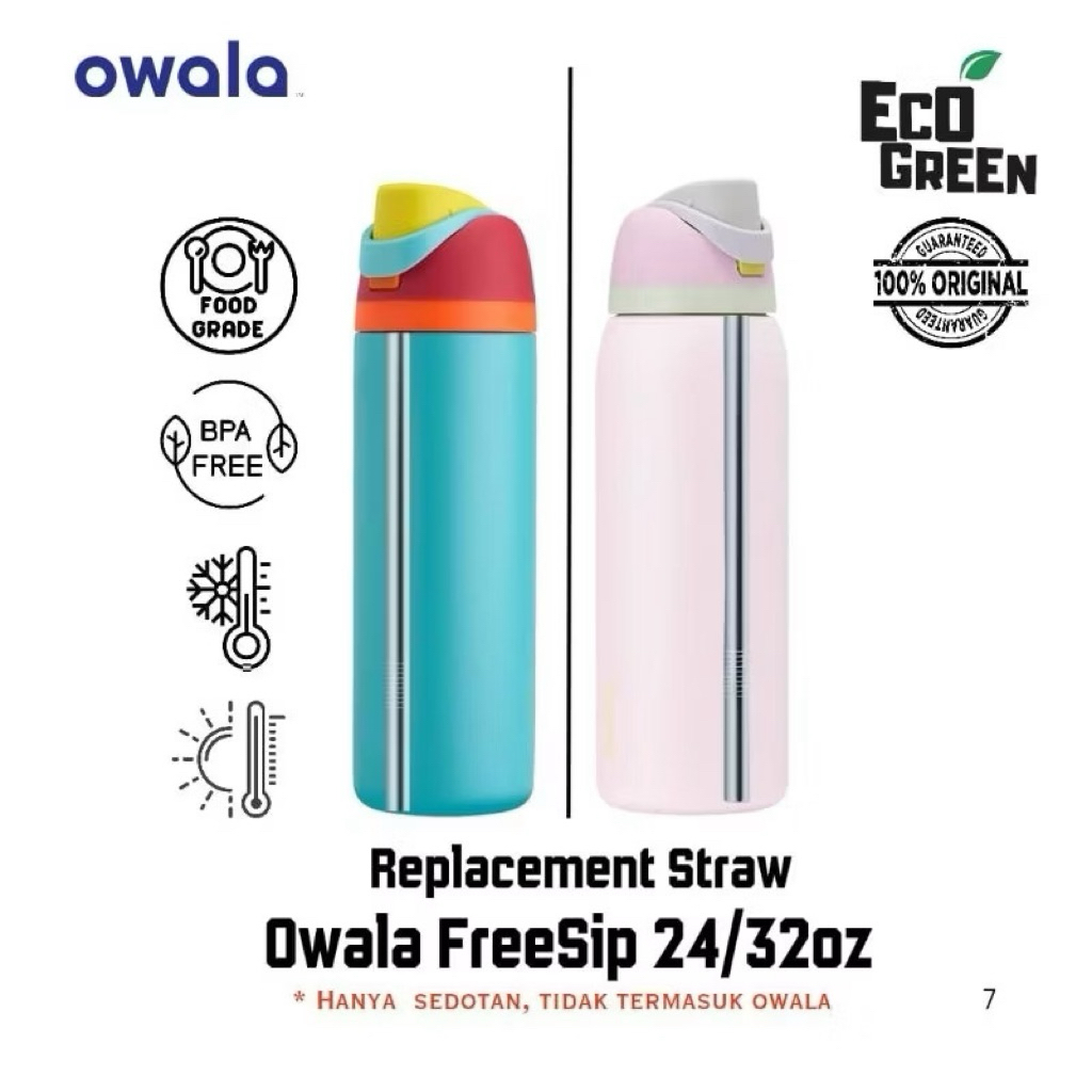 Owala หลอดสแตนเลส 24oz 32oz สีเขียว Eco | หลอดทดแทน Owala Freesip | ปลอดสาร BPA เกรดอาหาร 304