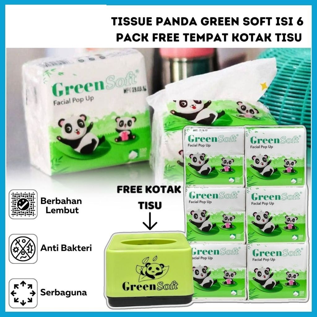 AM [1 แพ็ค 6 ชิ้น + ฟรีกล่อง] GREENSOFT POPUP TISSUE 130 แผ่น + กล่อง FACIAL TISSUE POP UP 130s