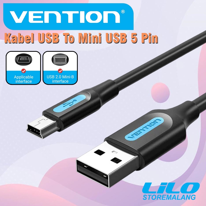 USB to Mini USB 5 Pin Data Charger กล้องฮาร์ดไดรฟ์ภายนอก MP3 PS3 Vention L432