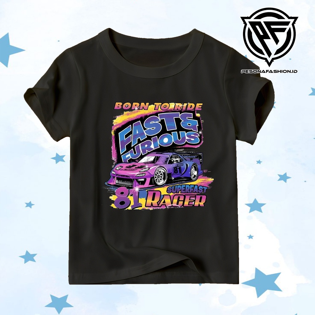 เสื้อยืดเด็กสีดํา Oversize Retro Street Racing 81 Bike Racer Fast and Furious Nascar เสื้อยืด