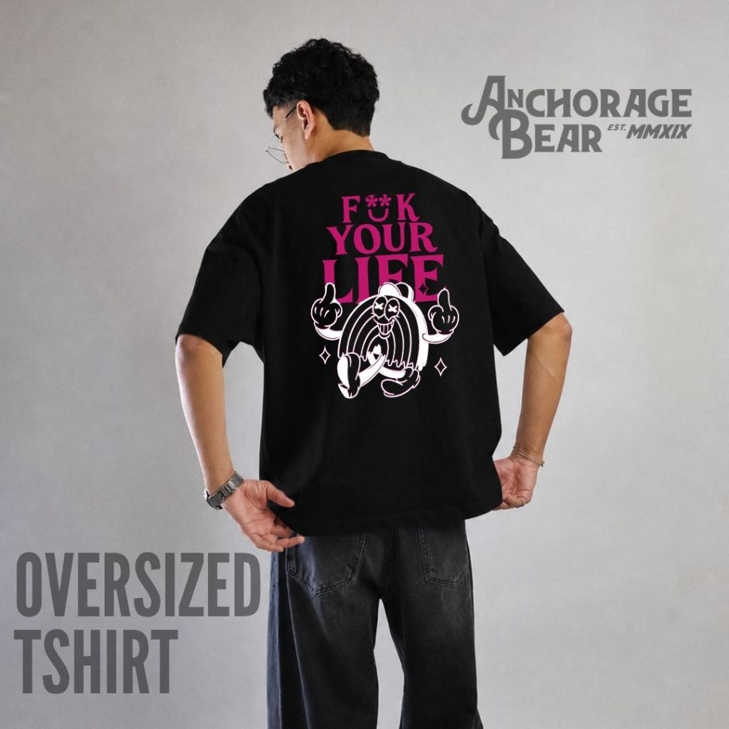 Anchorage Bear - Haagen F*ck Life Flock Tshirt 100% Cotton (16s) - สีดํา