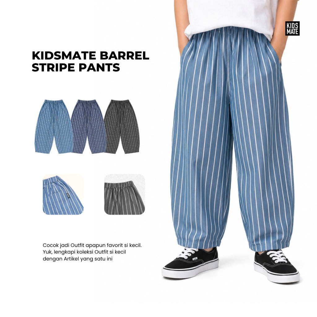 KRUCILKUU-BARREL STRIPE PANTS ELASTIC WAIST STRIPE PANTS BY KIDSMATE 1-10 ปี
