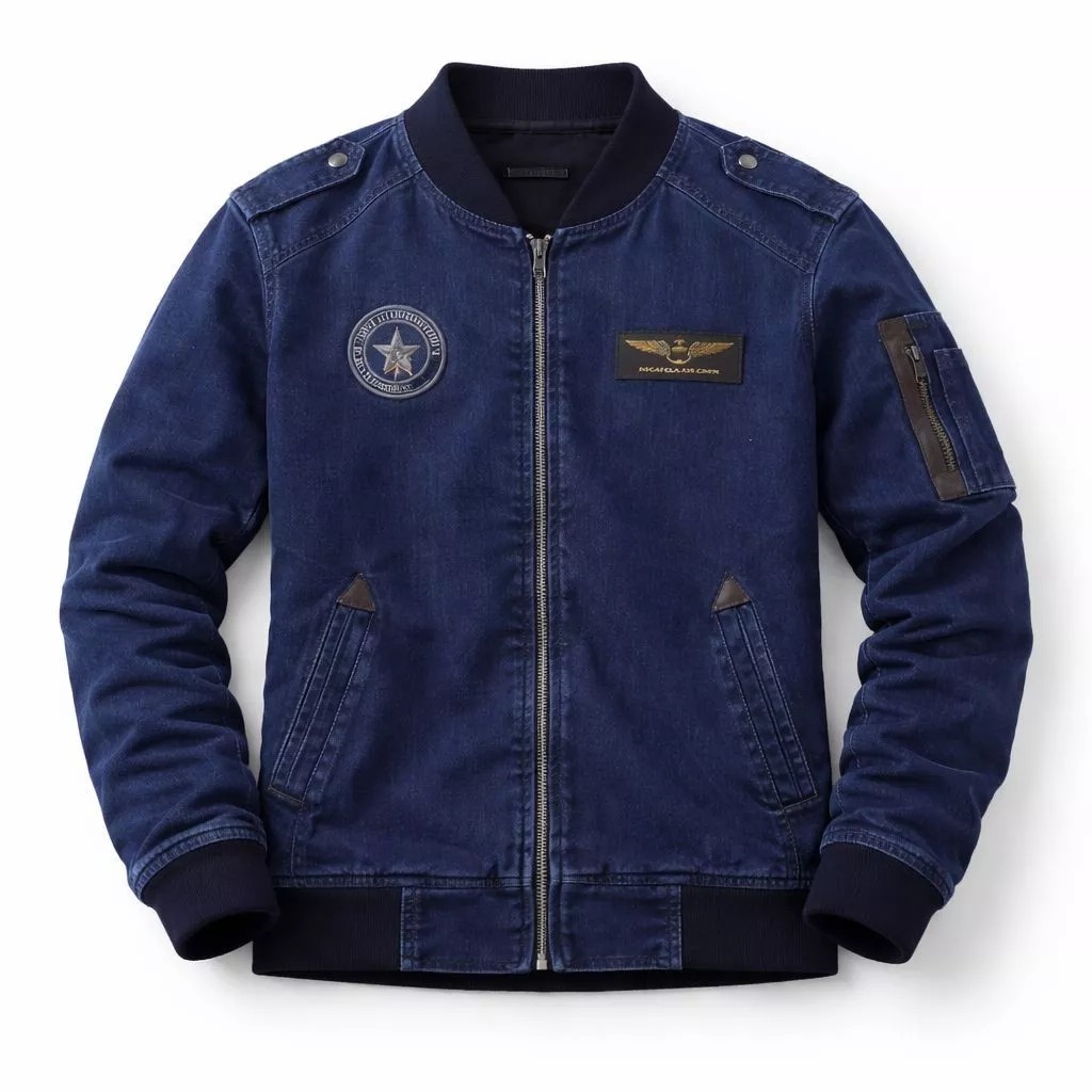 PLAIN LOGO BOMBER JEANS JACKET / QUALITY DISTRO MENS JEANS JACKET