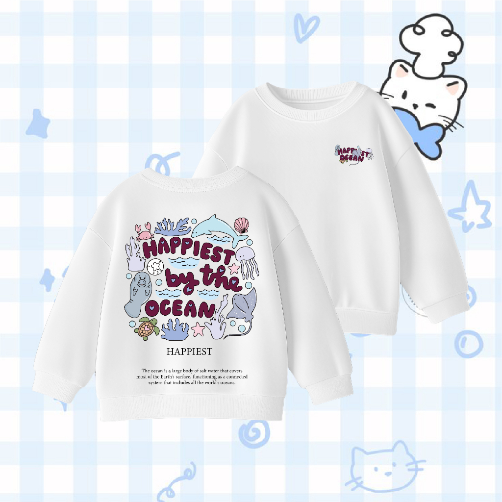 DW SHOP HAPPINESS OCEAN Basic เสื้อสเวตเตอร์เด็กสําหรับเด็กอายุ 4-15 ปี (Size M-XXL) Unisex สําหรับเ