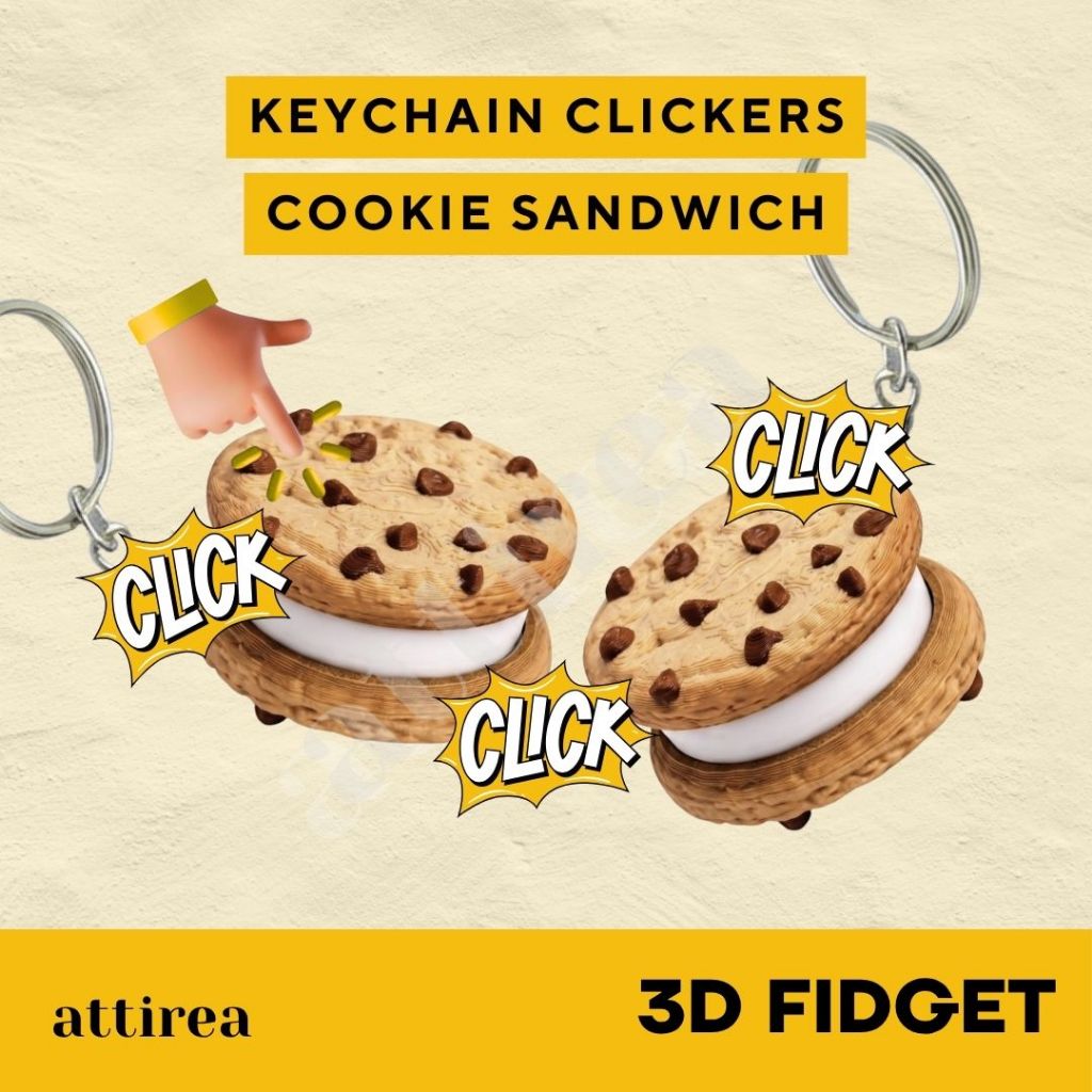 พวงกุญแจ GANTUNGAN Fidget Clicker - แซนวิชคุกกี้ | พวงกุญแจของเล่นช็อคโกแลตเค้กแห้งของเล่นย่างขนมต่อ