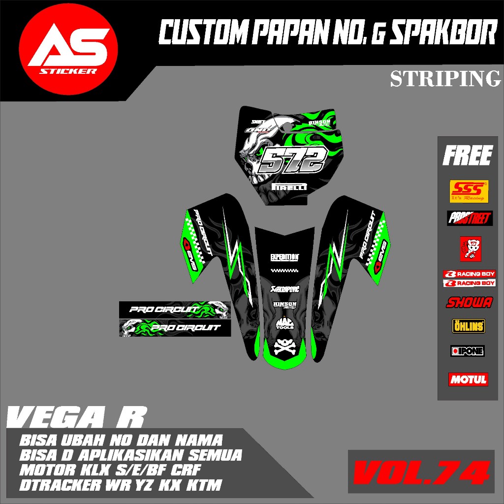 VEGA R DECAL สติกเกอร์ START หมายเลขแผ่น + ด้านหน้ารถจักรยานยนต์ YZ 85 CRF KLX 150 KLX BF KLX GORDON