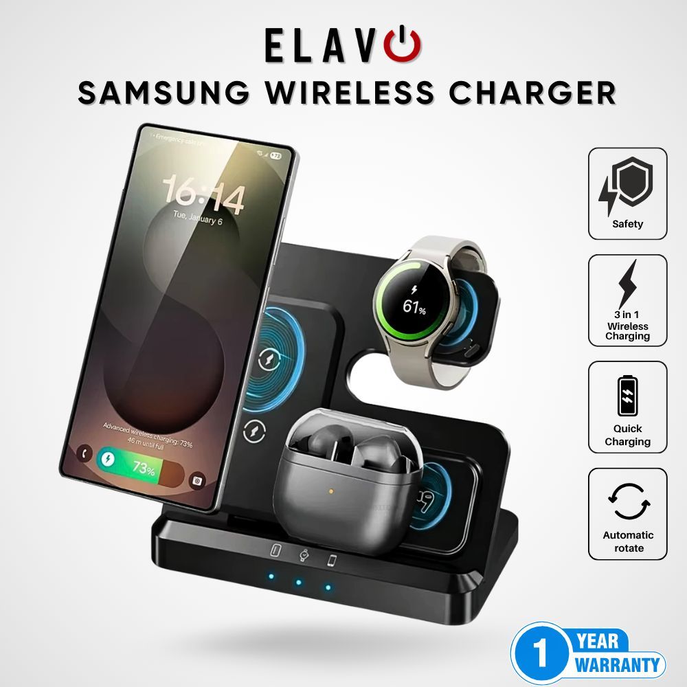 FAST ไร้สายชาร์จ 3 ใน 1 Charger ELAVO SAMSUNG Galaxy นาฬิกา 5 4 3 2 คลาสสิก S22 S23 Ultra S21 S20 S1