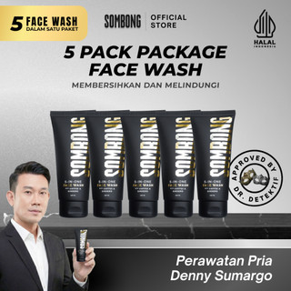 [MALL] [5 - PACK] SOMBONG 5-in-1 Face Wash with Coffee & Ginseng Sabun Pembersih Wajah Pria 100 ml Oil Face Wash, Mencerahkan dan Membersihkan Kulit Wajah - Sabun Cuci Muka Pria Membantu Mengontrol Kulit Beriminyak Mencerahkan Wajah - Niacinamide