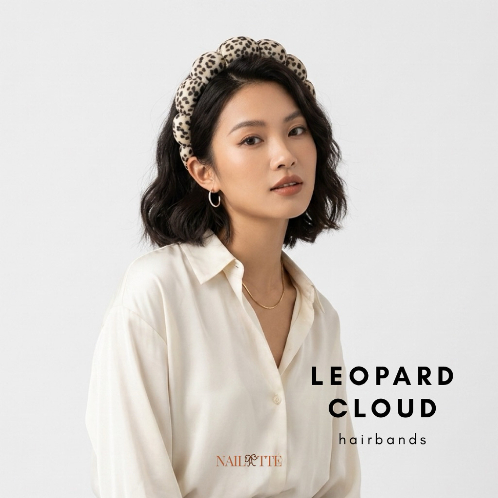 MATAHARI Womens Leopard Cloud HeadBand Korean Fluffy HeadBand Leopard Motif HeadBand Soft Foam สไตล์