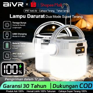 AIVR Lampu Darurat Surya LED Dual Mode Pencahayaan Lampu Depan + Senter Samping Bisa Cas USB Portable Untuk Outdoor Camping Rumah