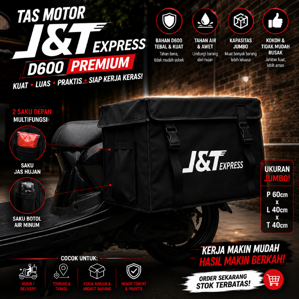 J&T Super Jumbo Logo Motorcycle Courier Bag กระเป๋ามอเตอร์ไซค์อเนกประสงค์