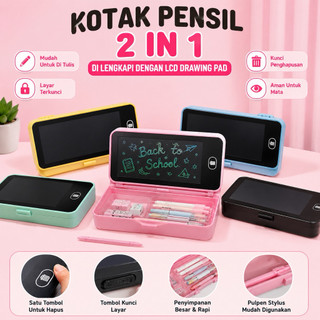 ACE - NAF- Kotak Pensil Case kalkulatorLcd Writing Drawing Box Case Ukuran Besar Pencil Drawing Pad Edukasi 2in1