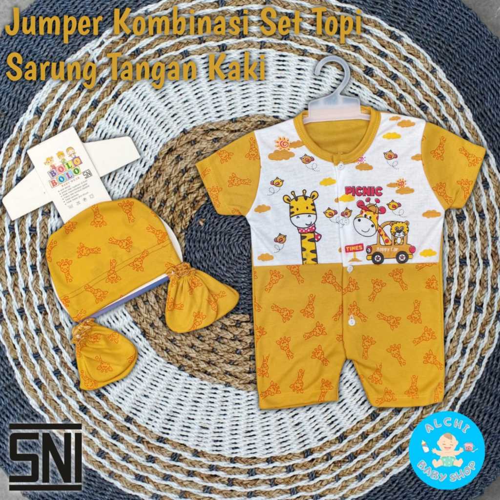 [ALCHI BABY SHOP] Jumper Romper Set ถุงมือหมวก Feet Giraffe Motif Mustard Series Cute Cool วัสดุนุ่ม