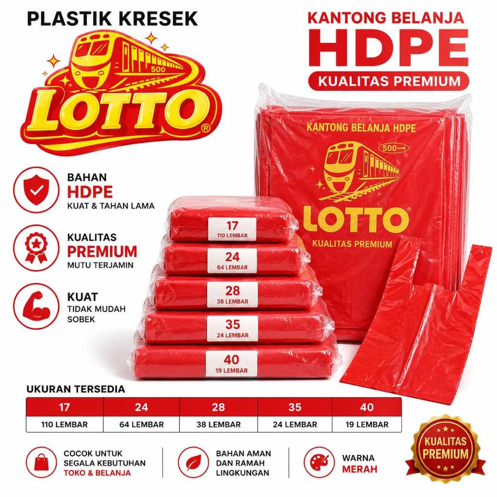 MERAH Lotto ถุงพลาสติกสีแดง ขนาด 50 40 35 28 17 500 กรัม - วัสดุ HDPE คุณภาพ