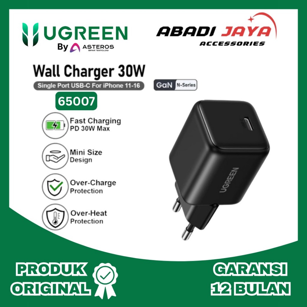 UGREEN MFI Charger Adapter Head สําหรับ iPhone 11 12 13 14 15 Type C PD Fast Charging 30W 65007 / 65