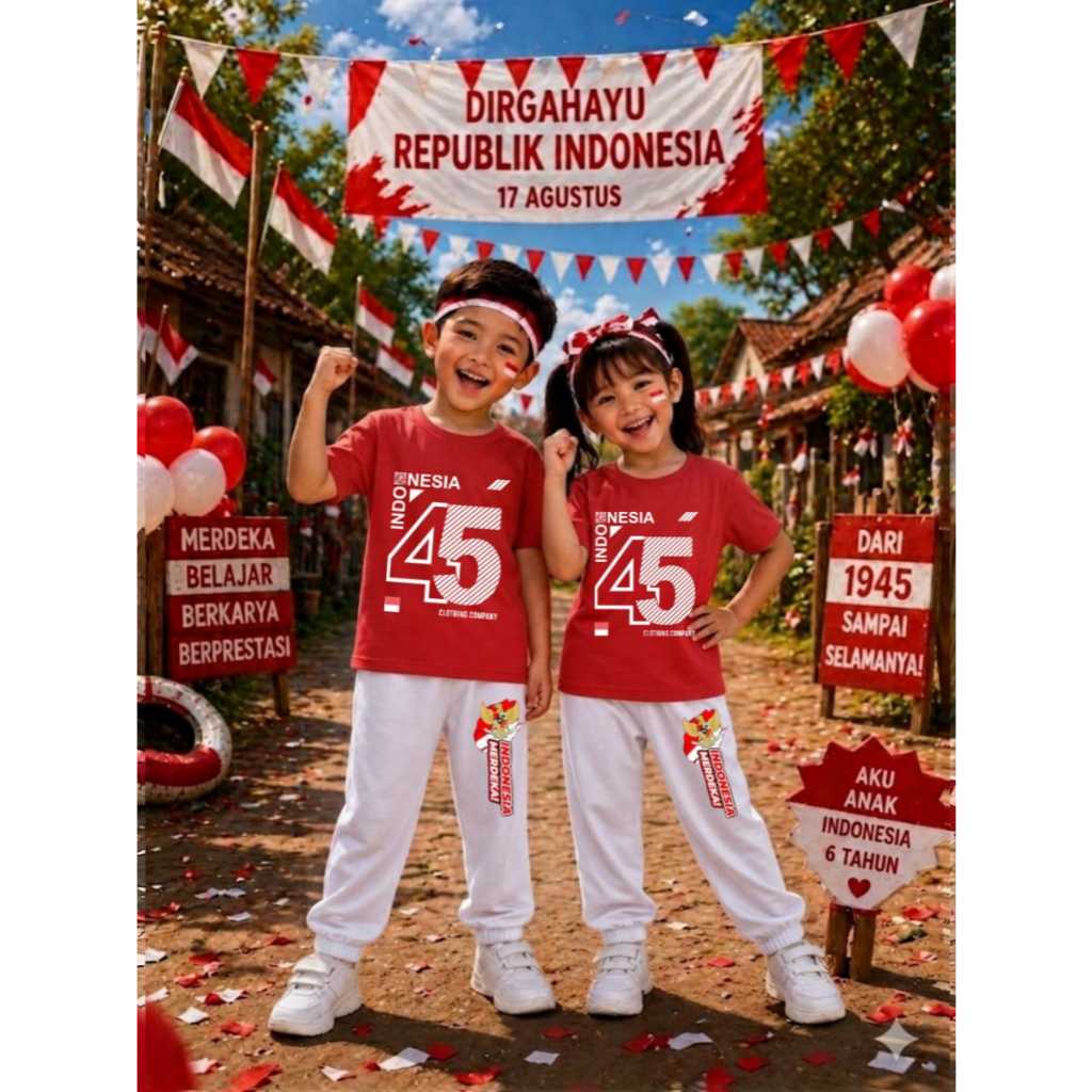 AS_STORE99 - 81TH ANNIVERSARY INDONESIAN T-SHIRT SET / BABY & CHILDRENS JOGGER SHORT T-SHIRT AND LON