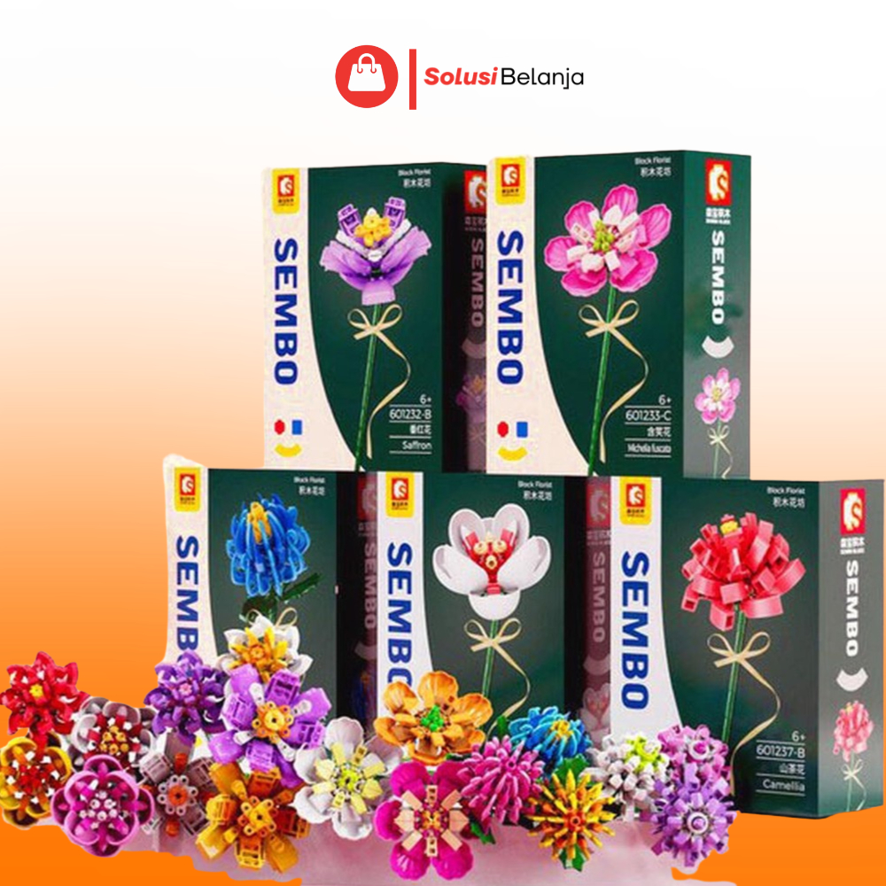 SolusiBanja_jkt Sembo Flower Building Blocks ดอกไม้ของขวัญเด็ก - ของเล่นปริศนา Y8093