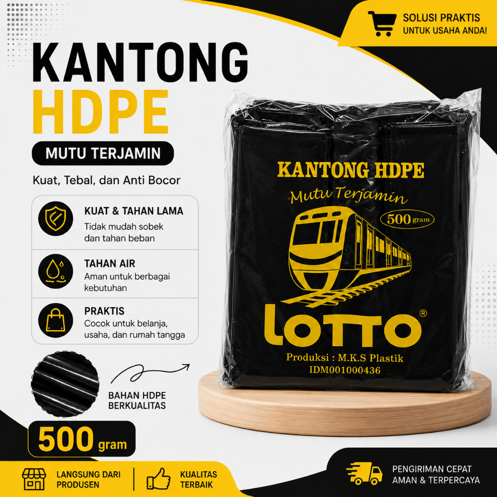 ถุงพลาสติก LOTTO สีดํา ขนาด 17 24 28 35 40 50 ซม. วัสดุ HDPE หนา