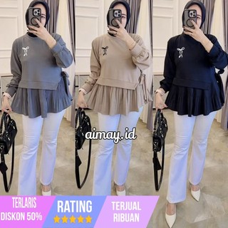 ATASAN WANITA KEKINIAN//BLOUSE KNIT MIX PLISKET//BLOUSE BORDIR COQUETTE VIRAL 2026 M-XXL