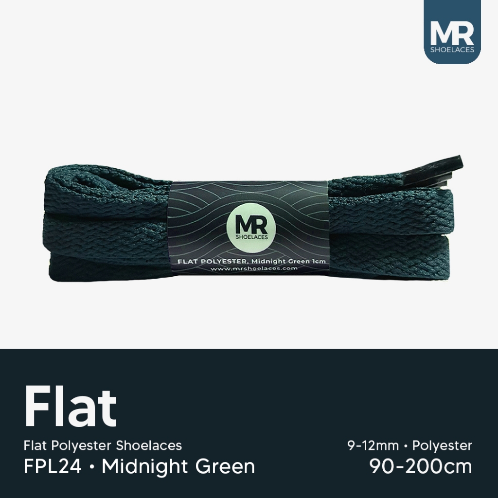 HIJAU MR Shoelaces FPL24 Midnight Green (Night Green) เชือกผูกรองเท้าโพลีเอสเตอร์แบน 10mm 1cm 80cm 9