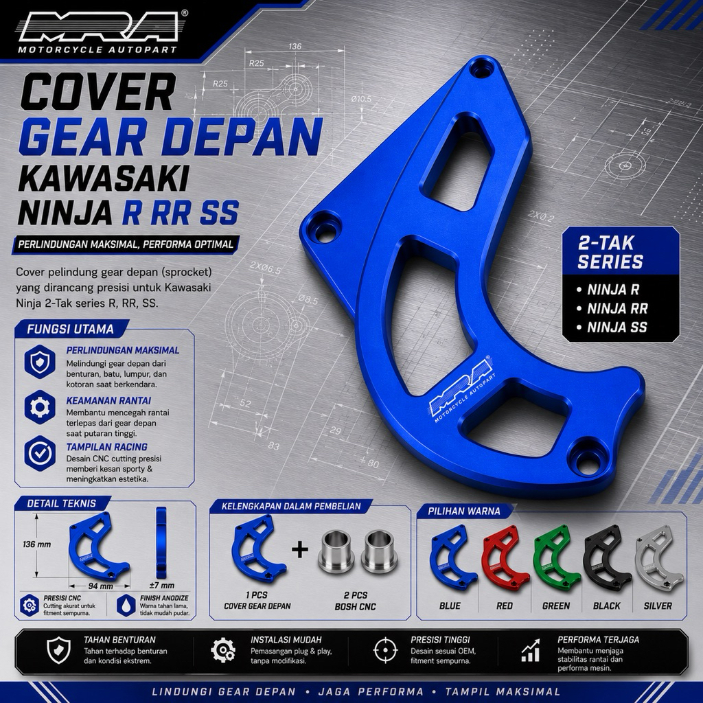 Kawasaki Ninja R RR SS อลูมิเนียมเต็ม CNC ฝาครอบเกียร์ด้านหน้า T6061