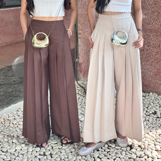 BIGIMO - Celana Pleated Pants - Kulot Palazzo Highwaist Celana Panjang Skena Gombor Wanita - Celana Panjang Viral