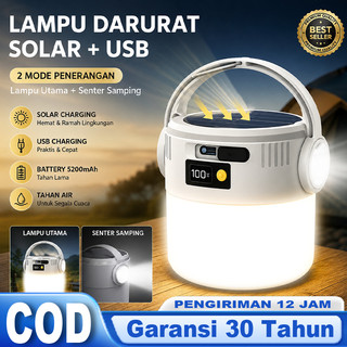 Garansi 30 tahun Lampu Surya Darurat Lampu Surya Camping Outdoor Portabel Indikator Digital IP67 Beragam Mode Pencahayaan Pengisian USB