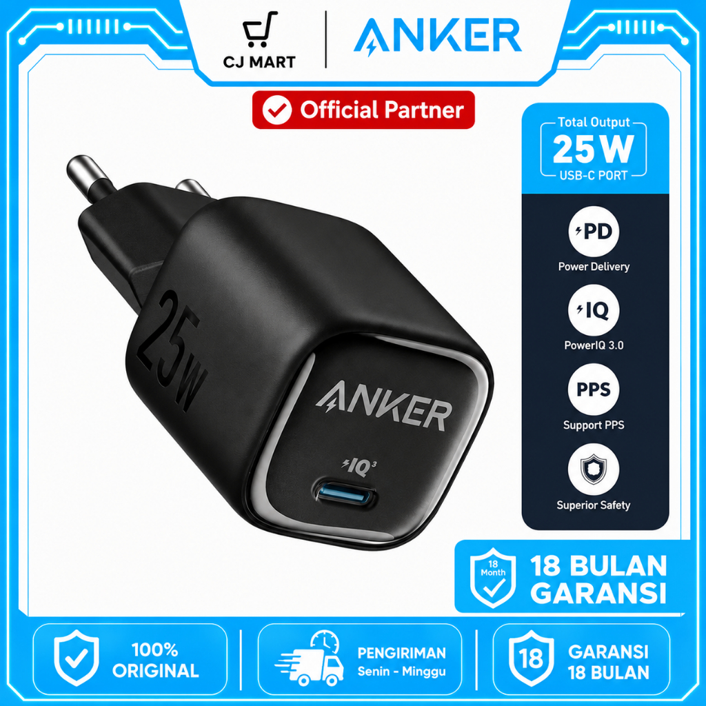 Anker 25W Charger Head Adapter GaN Charger PPS USB-C Fast Charging สําหรับ Samsung Iphone - A2656