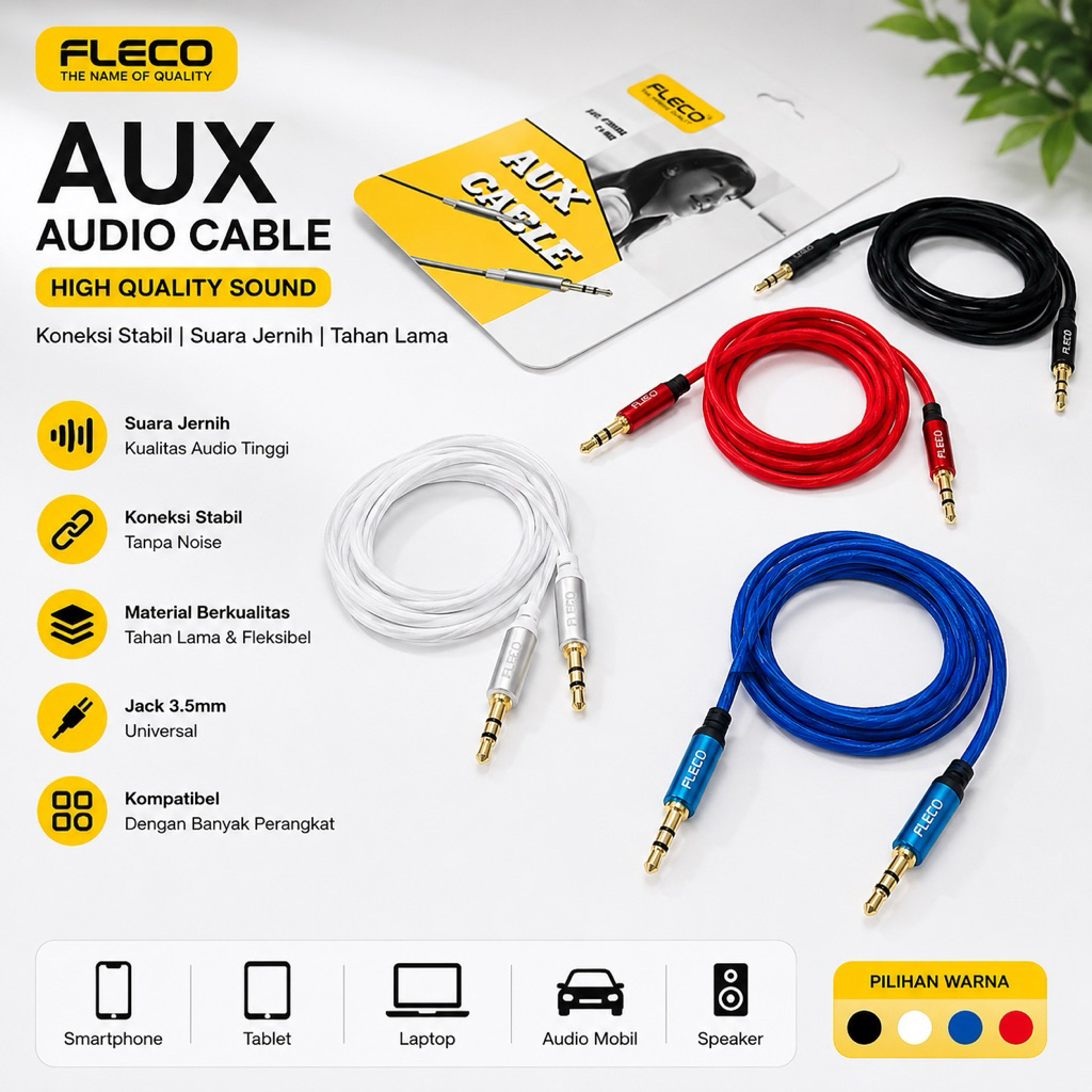 ORIGINAL FLECO 3.5 มม. สาย AUX 1:1 F-440 STRING แจ็คโลหะลําโพงเสียง 1 ใน 1 F440