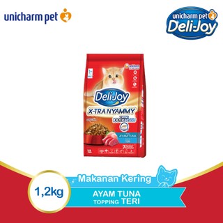 Deli-Joy Makanan Kucing Kering Adult Ayam Tuna Topping Teri 1.2kg