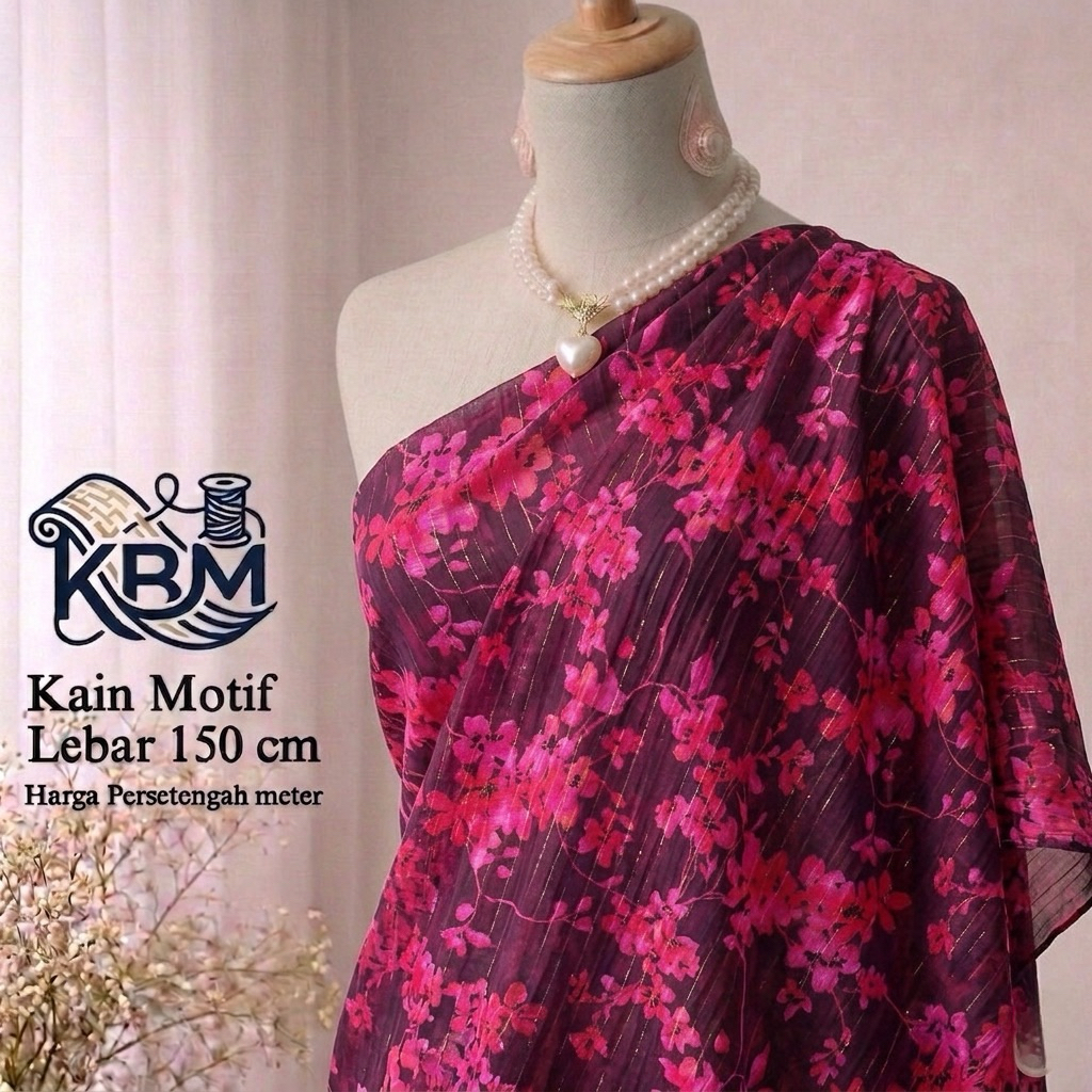 Ceruti Yoryu Glitter Fabric with Floral Motif / Chiffon Shimmer Meter for Luxurious Gamis Dress" j01