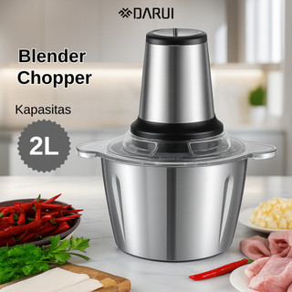 Chopper Blender 2 Liter – Giling Daging & Sayur, Wadah Stainless + 4 Mata Pisau Tajam DARUI
